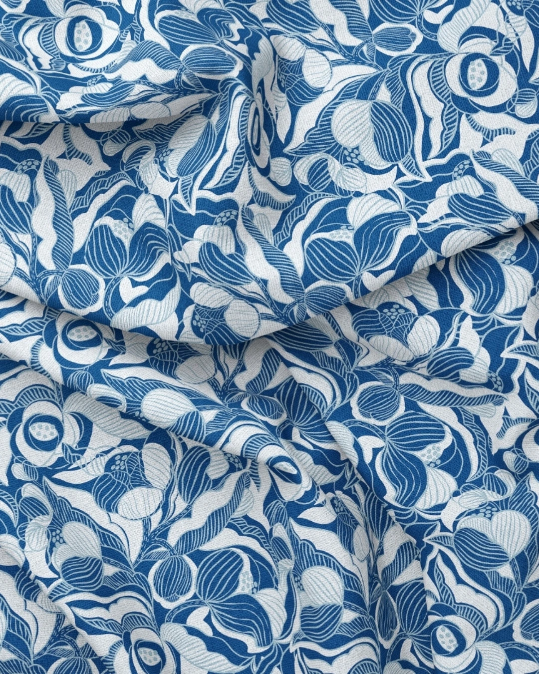 tissu motif pivoines pour la couture, bleu