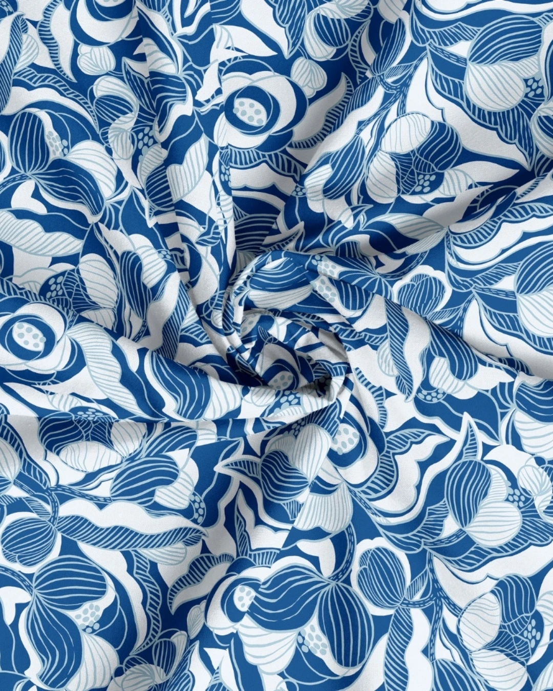 tissu motif pivoines pour la couture, bleu