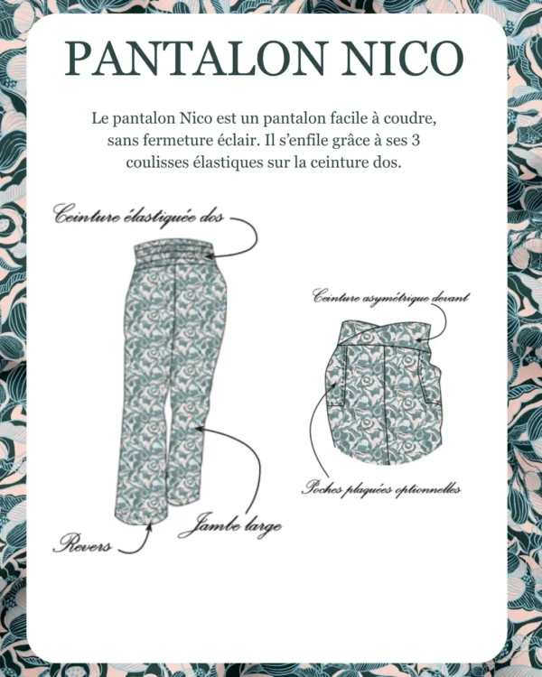 Patron pantalon Nico présenté à plat – coupe droite