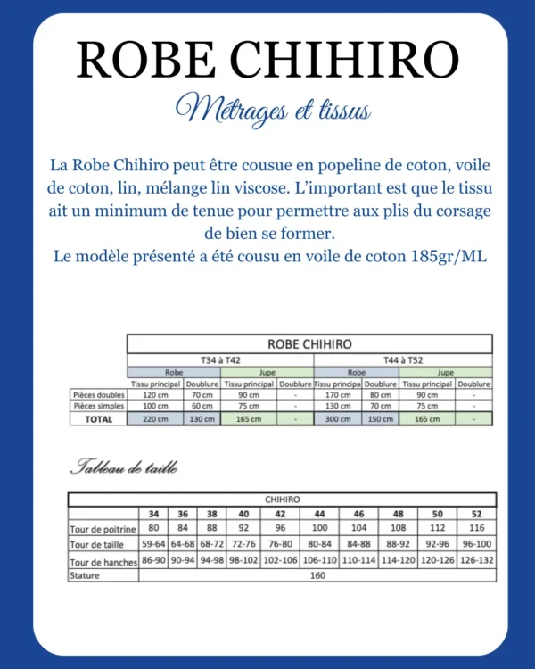métrages et tissus pour coudre la robe Chihiro