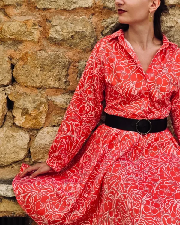 Detail du col chemise de la robe Saleya facile à coudre