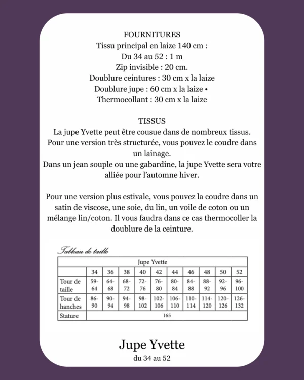 fournitures et conseils tissus pour coudre la jupe Yvette