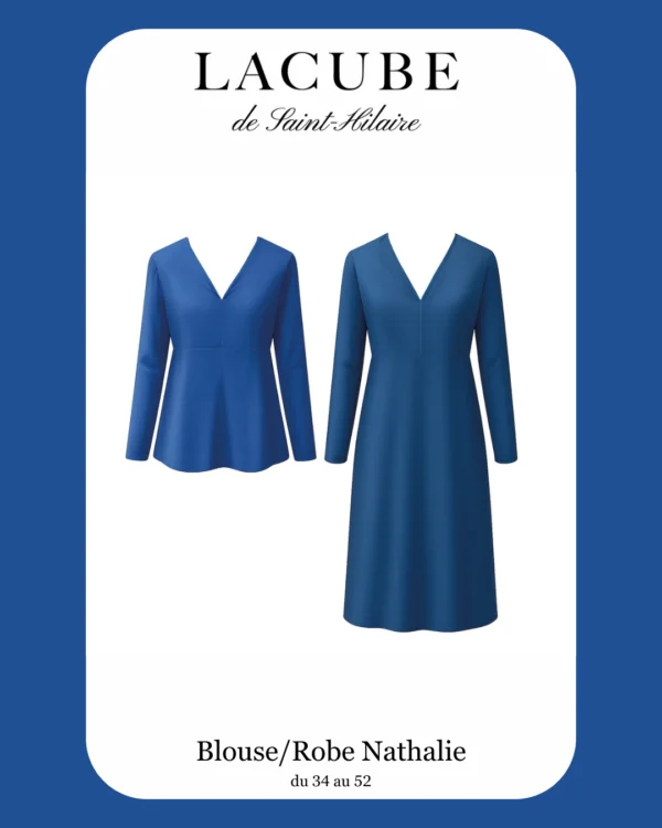 Patron de couture 2 en 1 blouse et Robe Nathalie, facile à coudre, niveau débutant, fluide